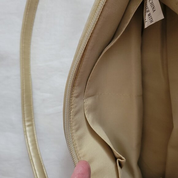Genuine Leather Little Gold Bag Hobo shoulder carry one strap shimmery zip EUC - Picture 7 of 9